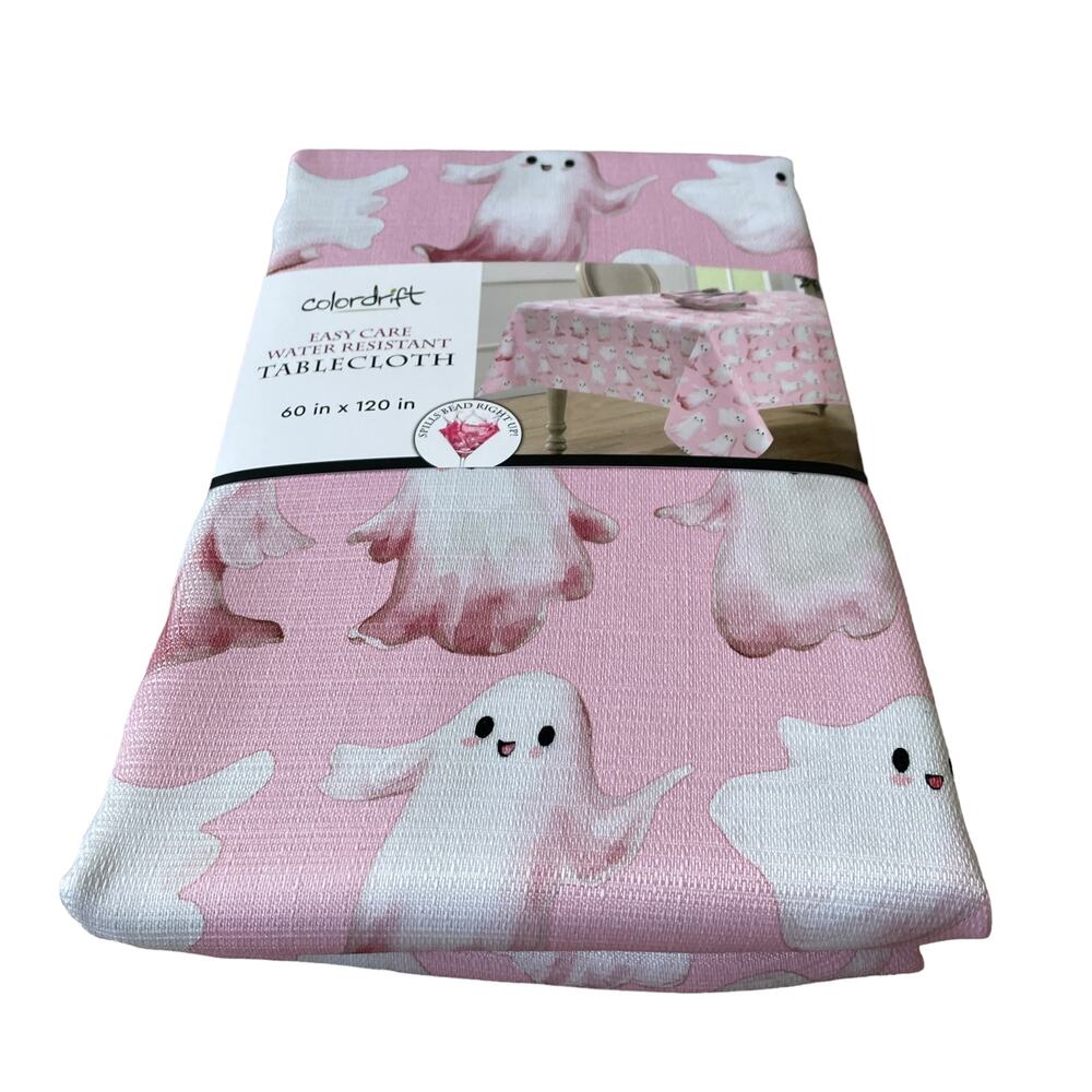 Colordrift Halloween Ghost Tablecloth 60x120 Pastel Pink & White Easy Care NEW - Picture 7 of 15